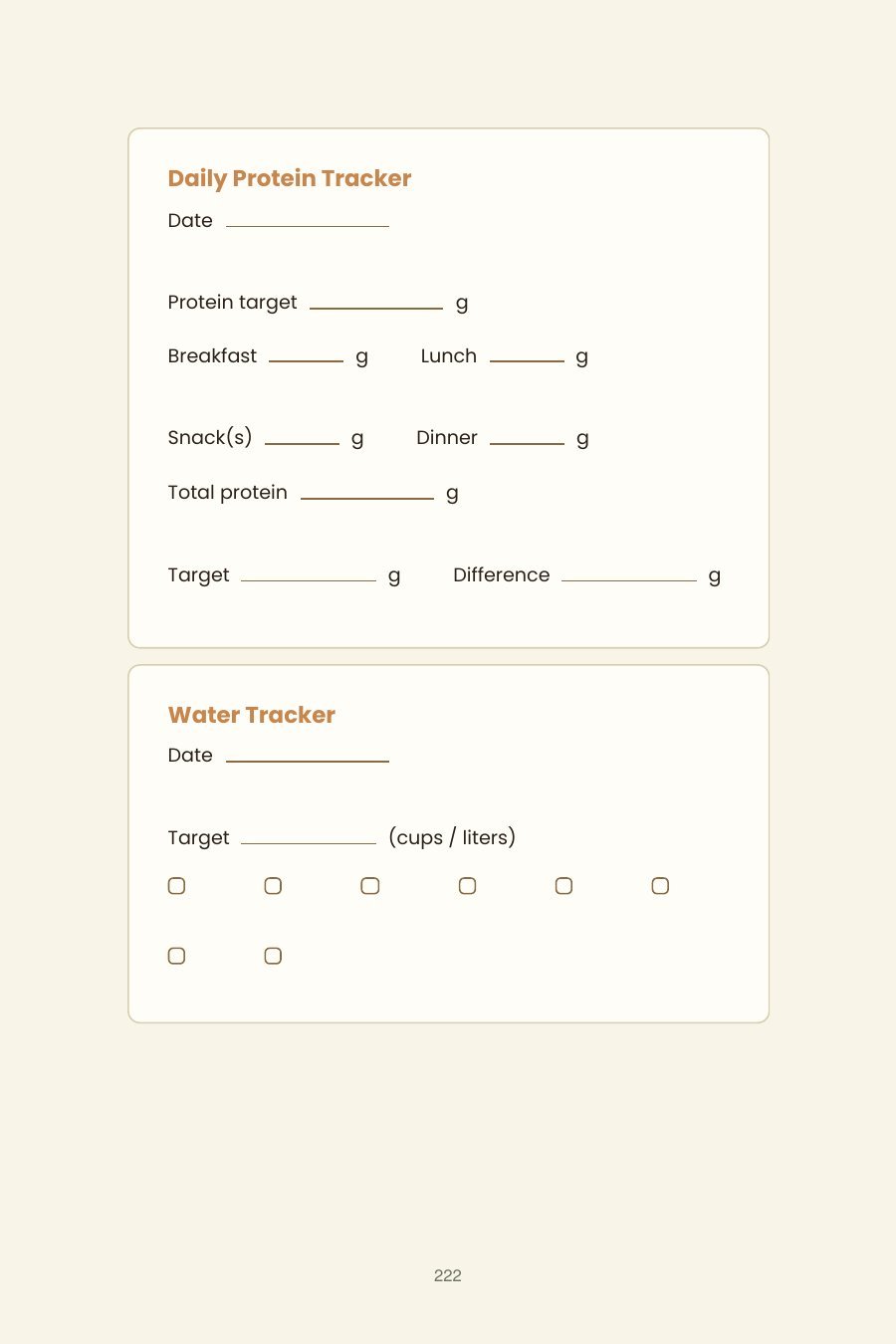 Tracker Page: Daily protein & water tracking